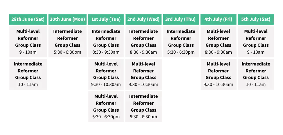 Reformer group class 5:30 6:30pm 2